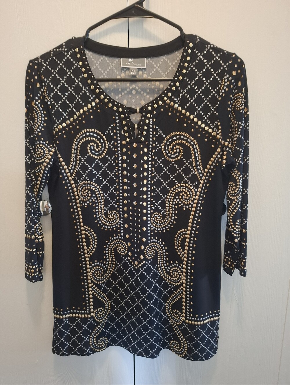 JM Collection Black & Gold Studded Women's Tunic Top